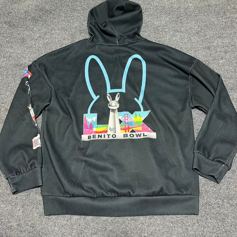 Bad Bunny Benito Bowl LX Black Graphic Hoodie Small Mens Reggaeton Streetwear